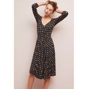 Maeve By Anthropologie Archival Dress Midi Wrap 70s Retro Vintage Floral Rainbow